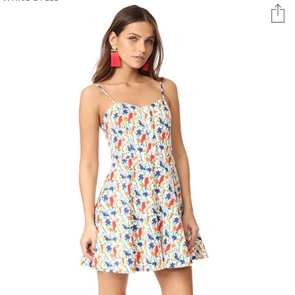 Alice and Olivia fit and flare rainbow bird dress